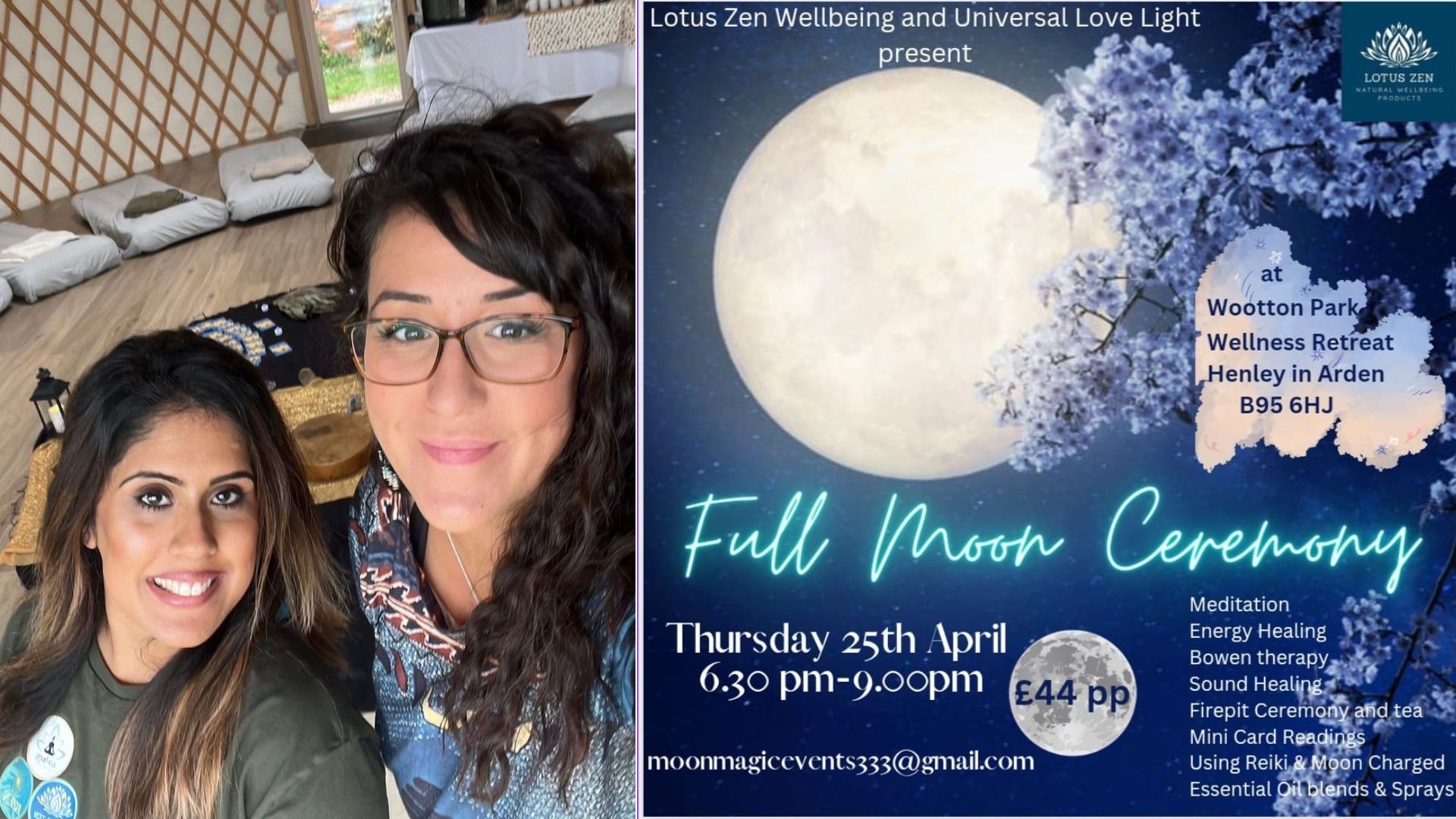 Full Moon Ceremony Evening with Universal Love Light & Lotus Zen Wellbeing, April 2024