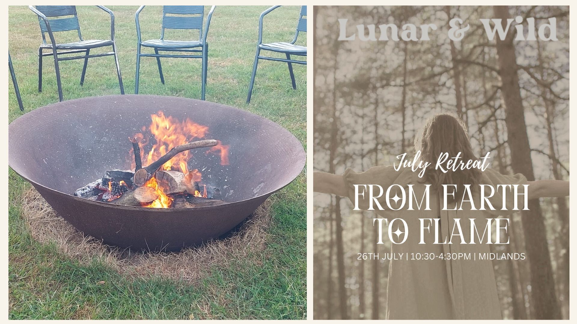 From Earth to Flame: An Elemental Summer Retreat, Lunar and Wild, Steph Rose, movement, sound, craft, and ceremony, Warwickshire, Wootton Wawen.