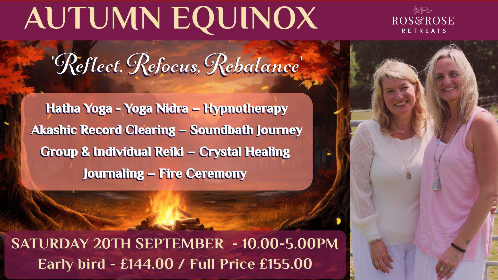 Ros & Rose Autumn Retreat, Autumn Equinox, Day Retreat, Sophie Rosalyn and Rachel Rose, Warwickshire, Wellness Yurt