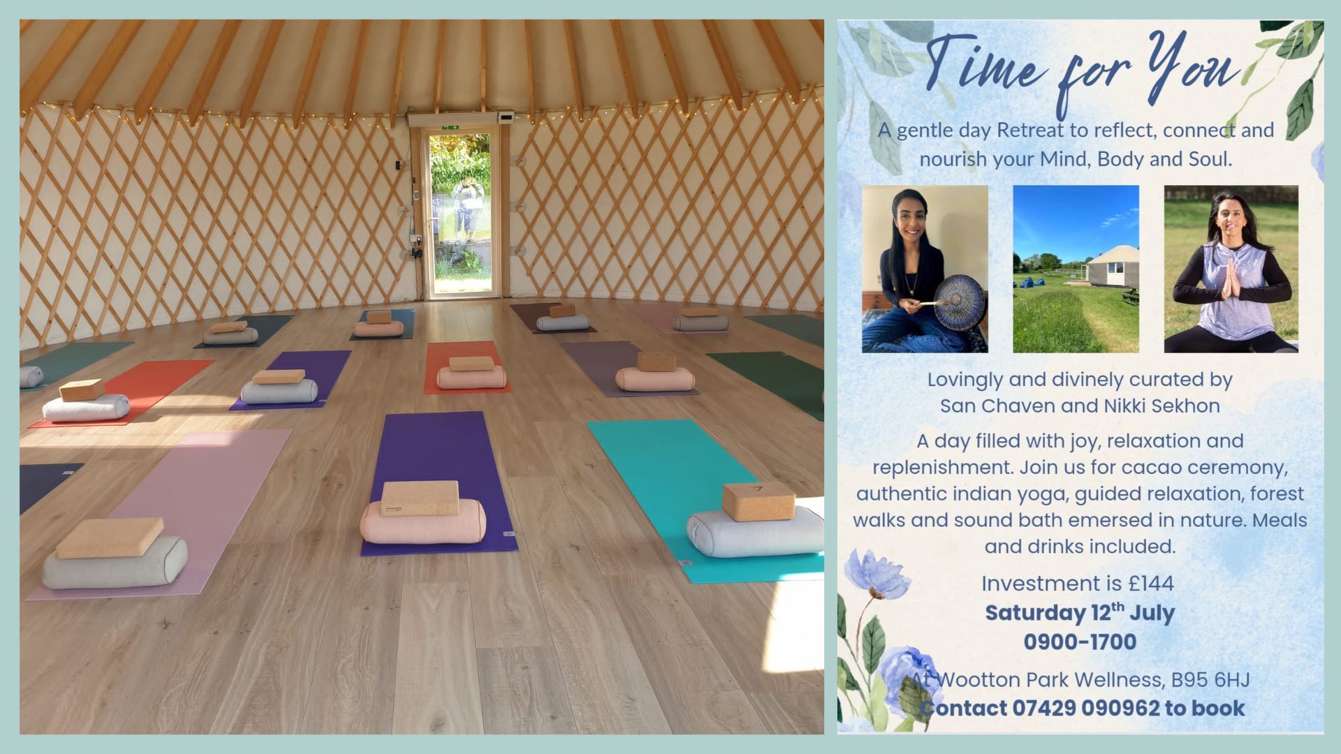 Time For You Summer Day Retreat, gentle movement, self-care, nourishment., Wellness Yurt, Warwickshire, Sandip Chaven, Nikki Sekhon