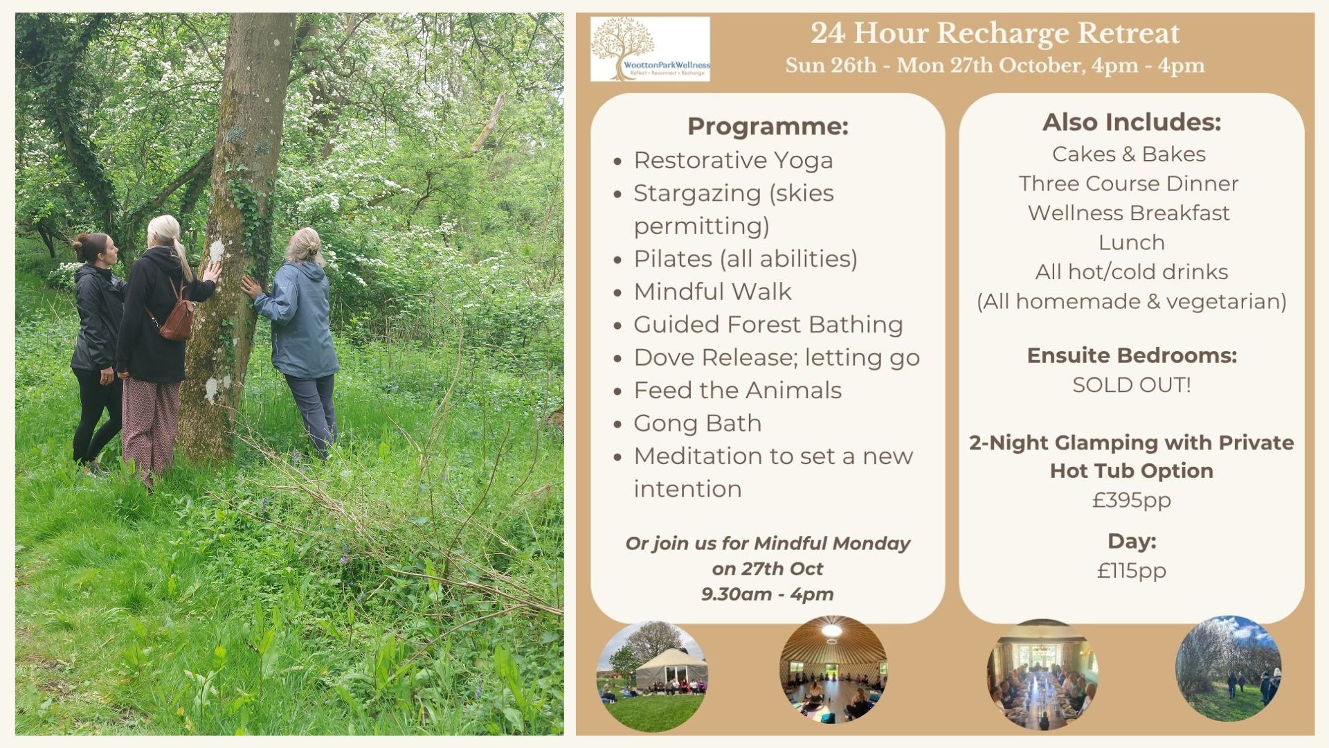 24 Hour Recharge Retreat, two night glamping pod option, Warwickshire, Wootton Wawen, Wellness Yurt
