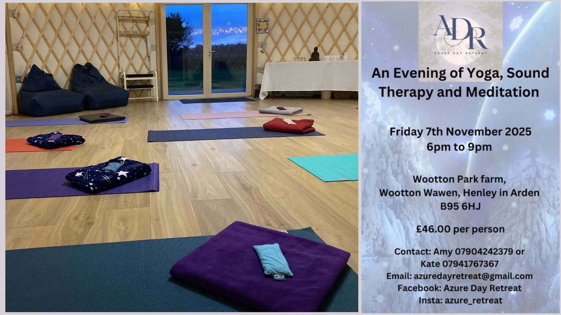 Azure Day Retreats 7th Nov 2025 Evening Yoga, Sound and Meditation, Kate & Amy