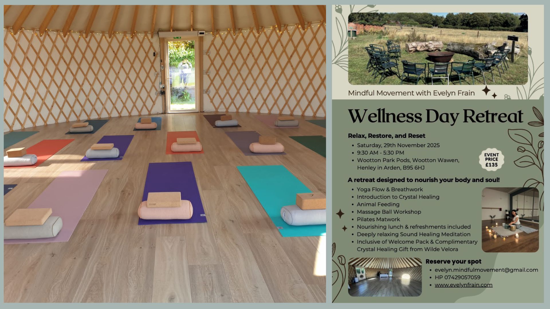 Evelyn Frain Wellness Day Retreat Evelyn Frain, Wellness Day Retreat, November 2025, Wilde Velora. Autumn 2025. Wootton Park Wellness, Wootton Wawen. Warwickshire.