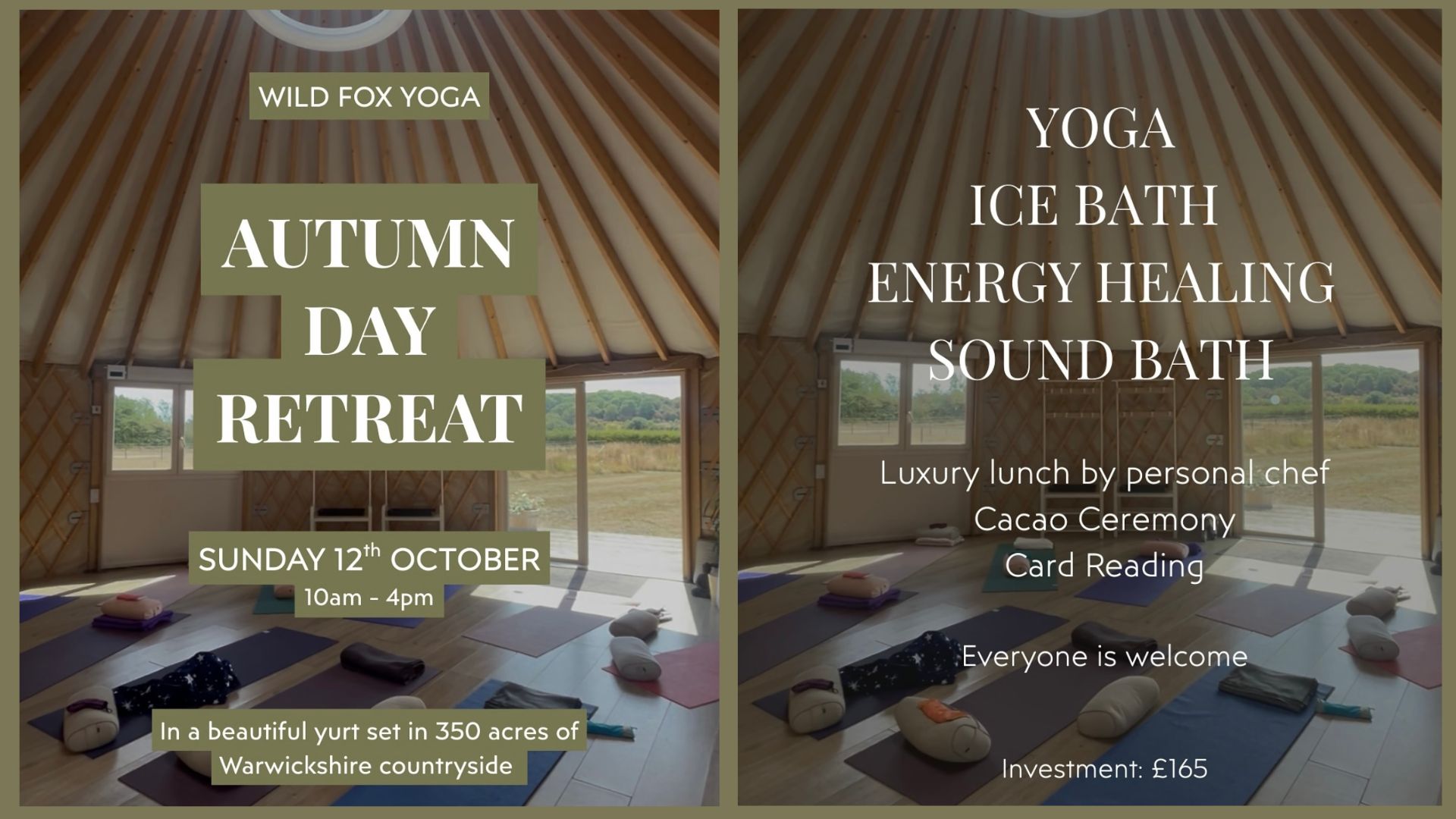 Autumn Day Retreat Wild Fox Yoga 12th Oct 2025, Day Retreat, Wellness Yurt, Warwickshire, Yoga, Energy Healing, Sound Hwaling, Cacao Ceremony