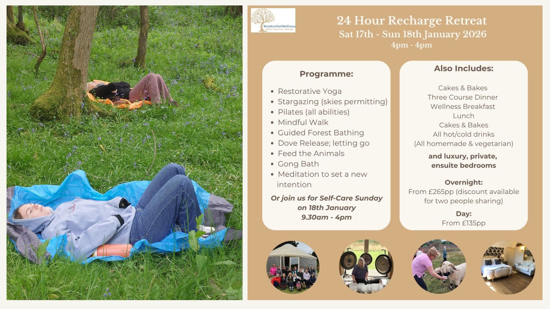 24 Hour Recharge Retreats 17-18th 2026, Reconnect in Nature, Luxury accommodation, Forest Bathing, Gong Bath, Dove release, Wellness Yurt, Wootton Wawen