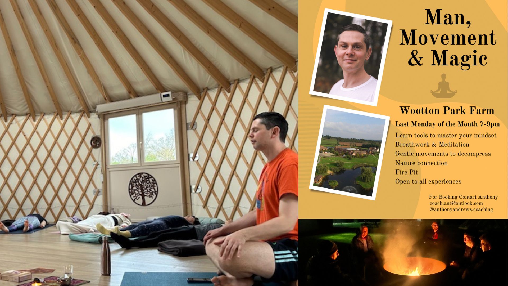 Anthony Andrews Coaching, Mens Only Monthly Class, Man, Movement and Magic, Last Monday of each month, Wellness Yurt, Warwickshire