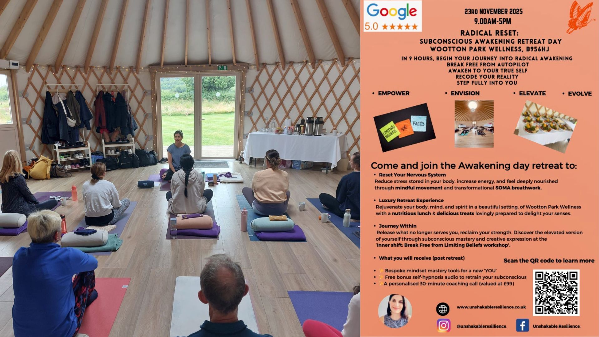 Radiant Reset: Subconscious Awakening Day Retreat, Unshakeable Resilience, Krishna Rubapelia, November 2025, Day Retreat, Warwickshire, Wootton Wawen, Wellness Yurt