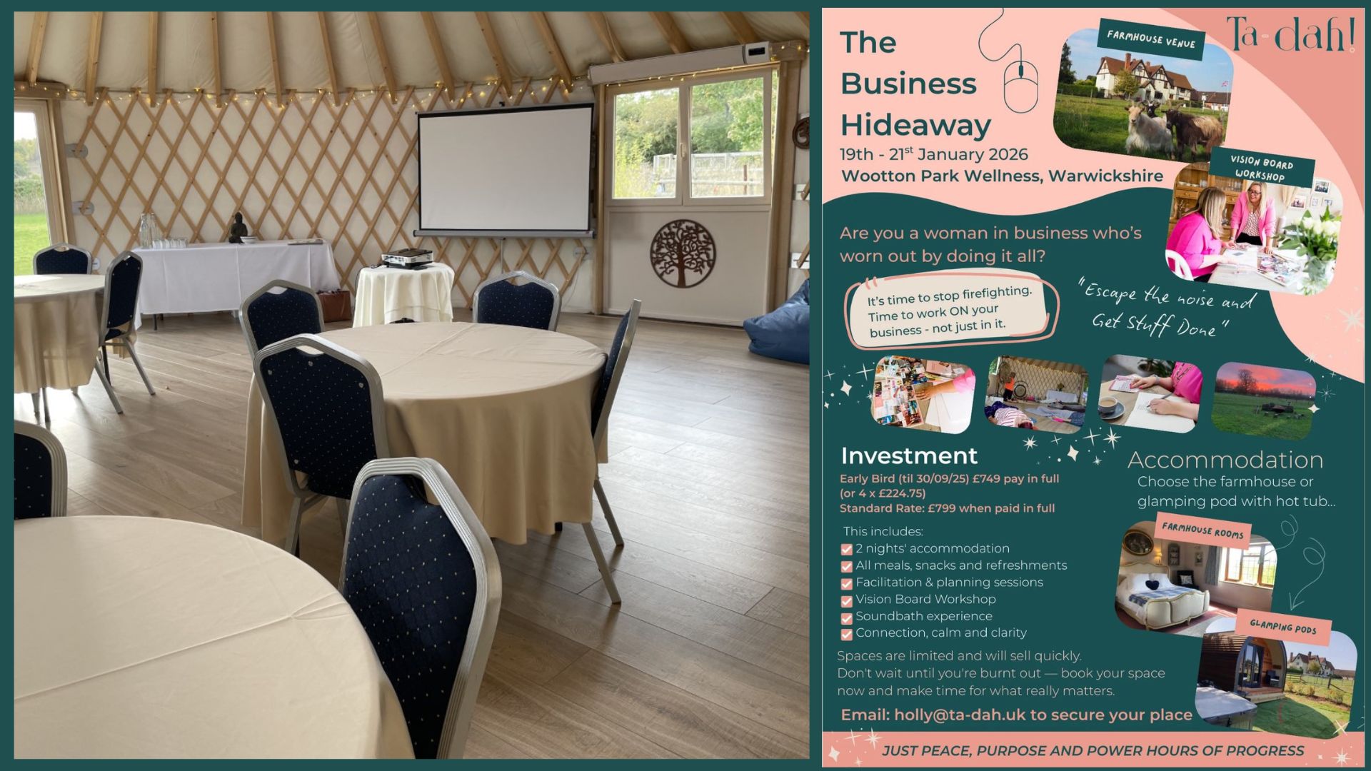 The Business Hideaway 19th-21st Jan, Holly Ta Dah, Prevent burnout. 2night luxury retreat. Wootton Wawen, Warwickshire, Women In Business