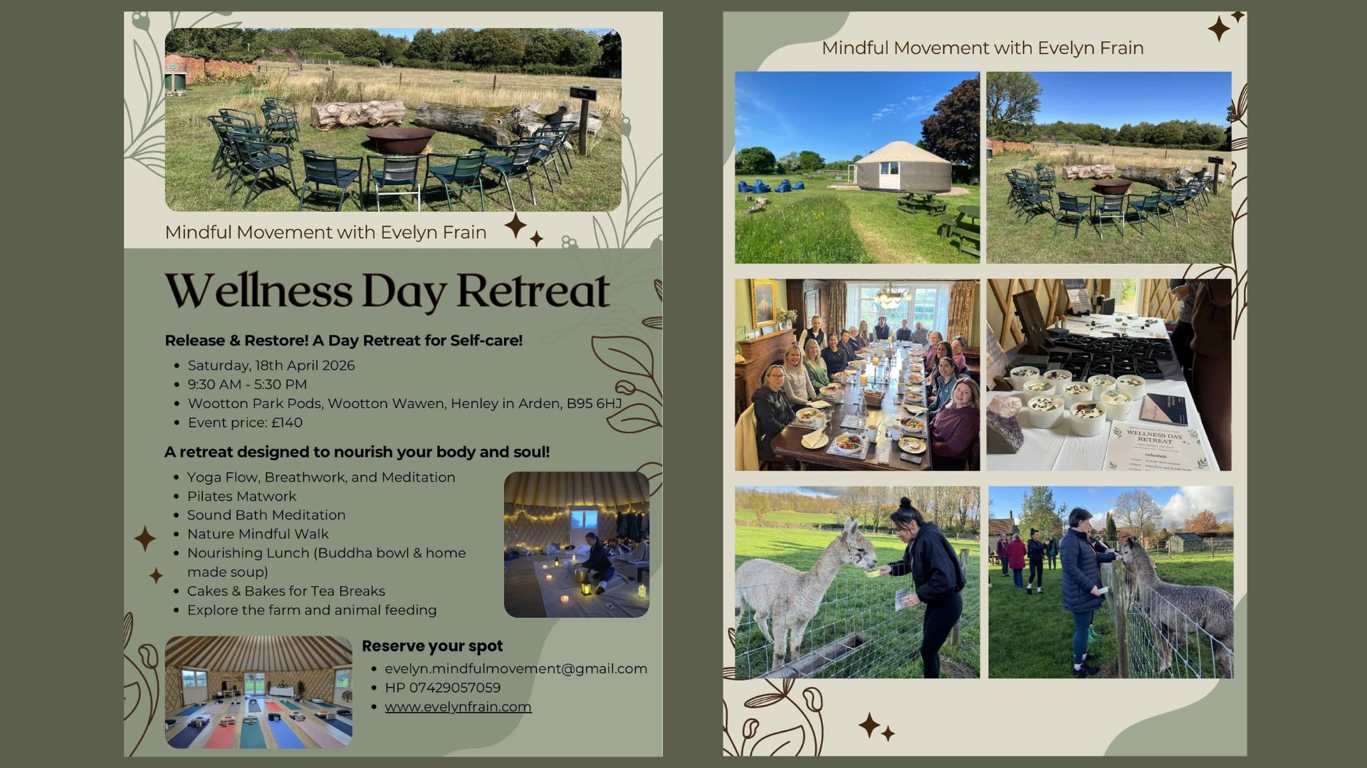 Evelyn Frain Wellness Day, 18th April 2026, Spring Retreat, Warwickshire, Wootton Wawen