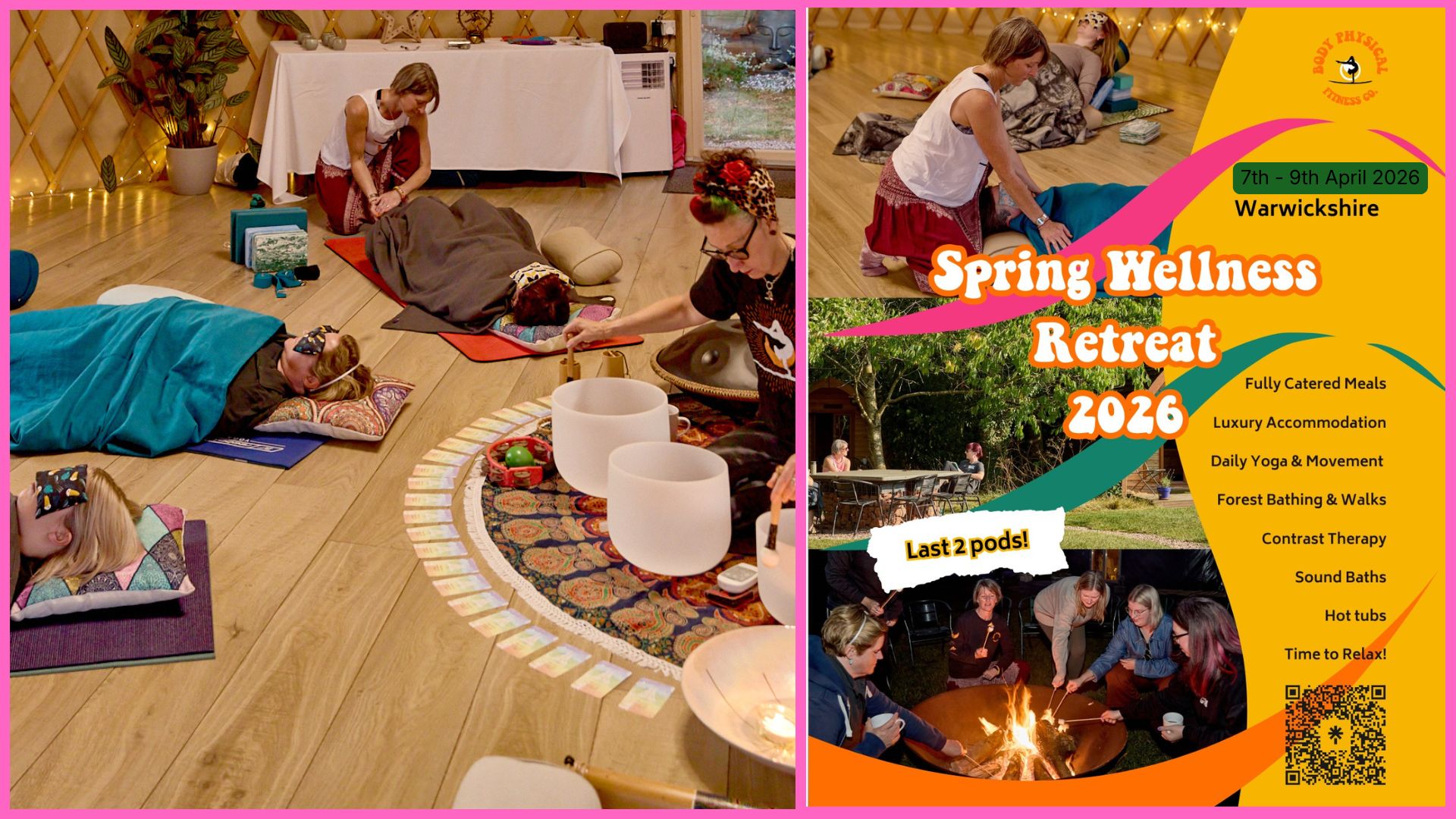 Two-night Spring Wellness Retreat, Body Physical, Easter Retreat, Warwickshire, Wootton Wawen, Glamping in Luxury, Private hot tub, Wellness Yurt